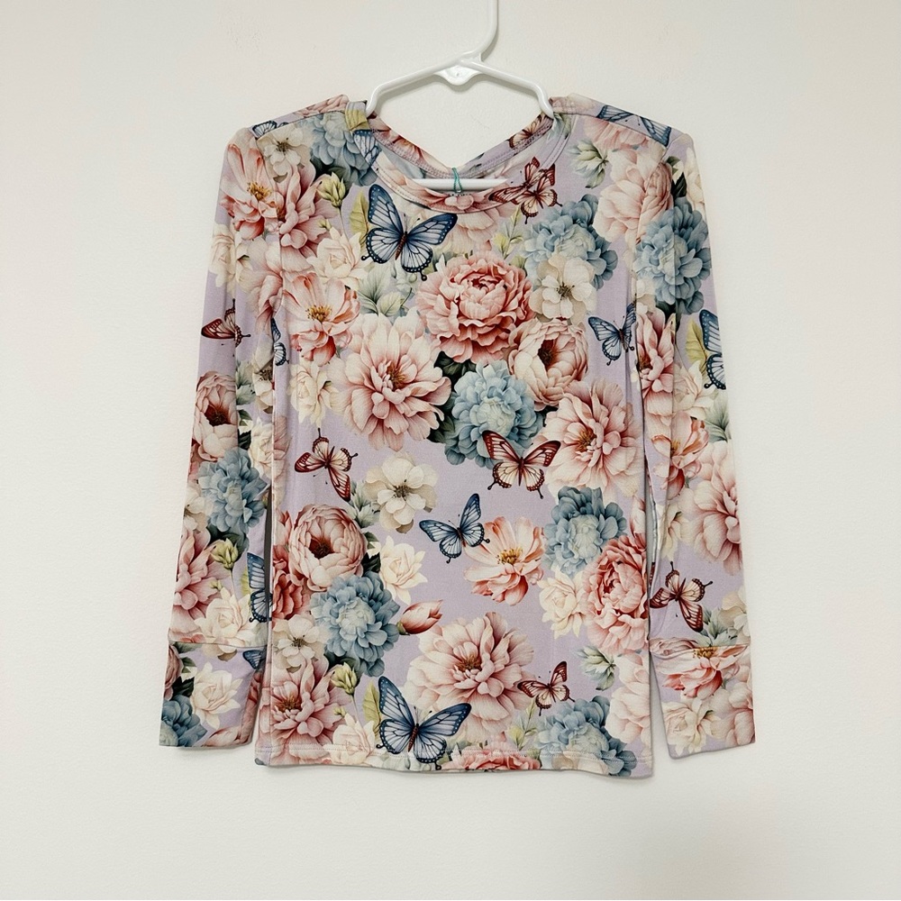 NWT Posh Peanut Lavender Floral Butterfly Long Sleeve Top Size 5T Open Purple PJ